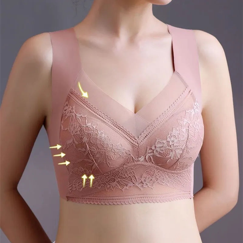 Lace Bras for Women: Full Cup, Solid Color, V-Neck, Seamless, Push Up, Breathable Lingeri