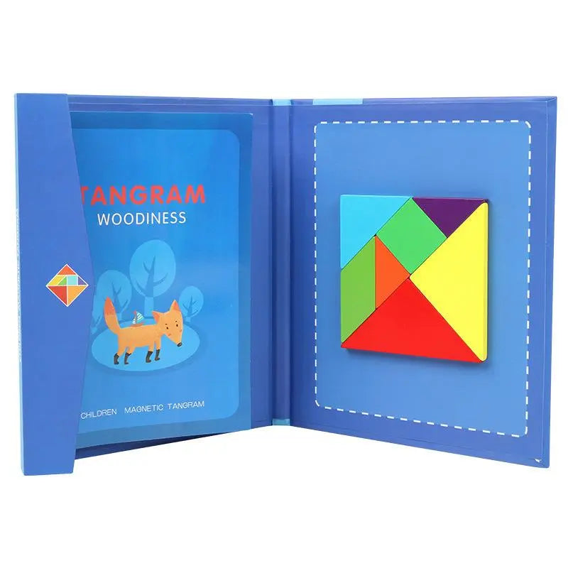 Magnetic Wooden Tangram Puzzle Book, Educational Toy for Children, Portable Montessori Learning Tool for Kids' Intelligence Development