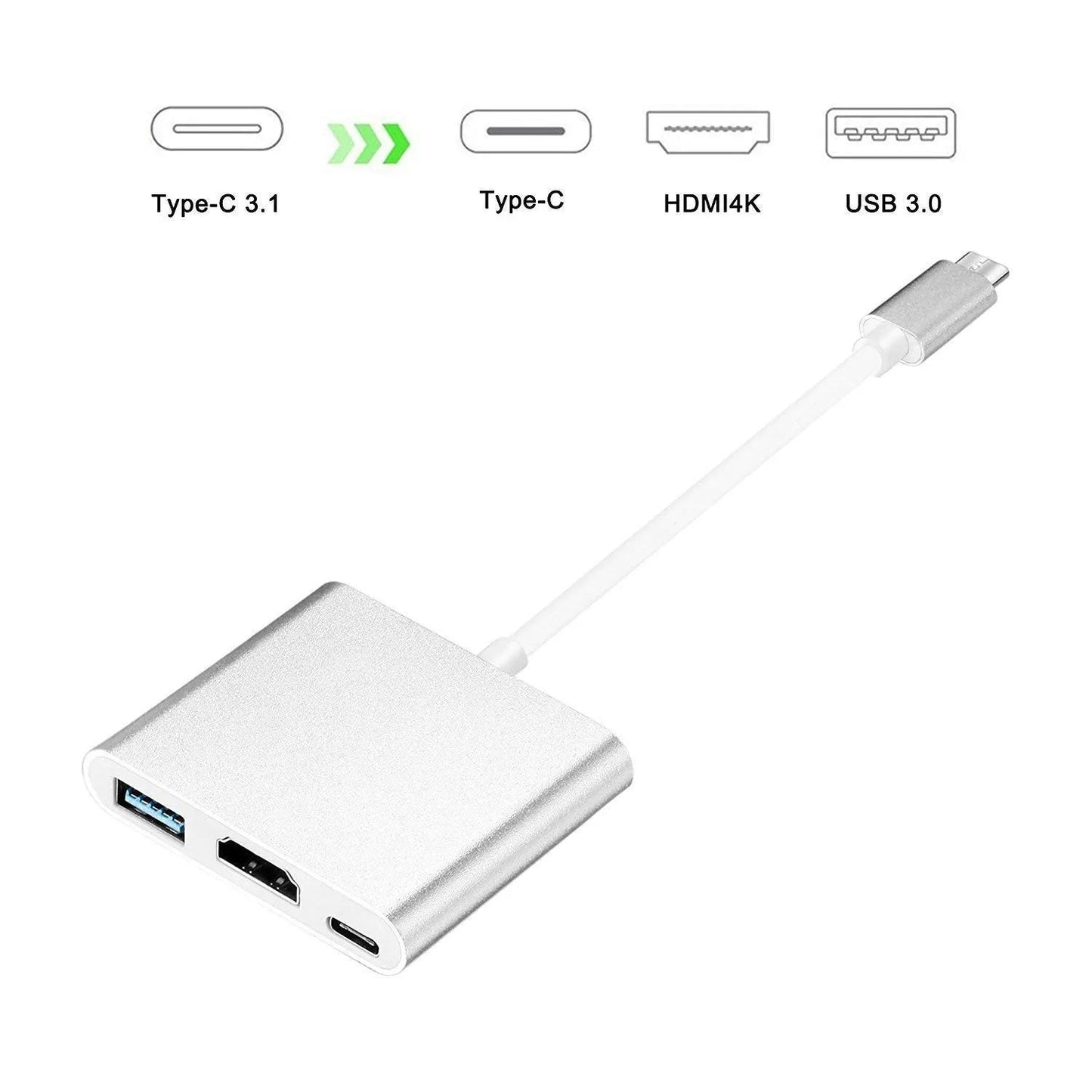 3 in 1 Type C To HDMI-compatible USB 3.0 Charging Adapter USB-C 3.1 Hub for Mac Air Pro Huawei Mate10 Samsung S8 Plus