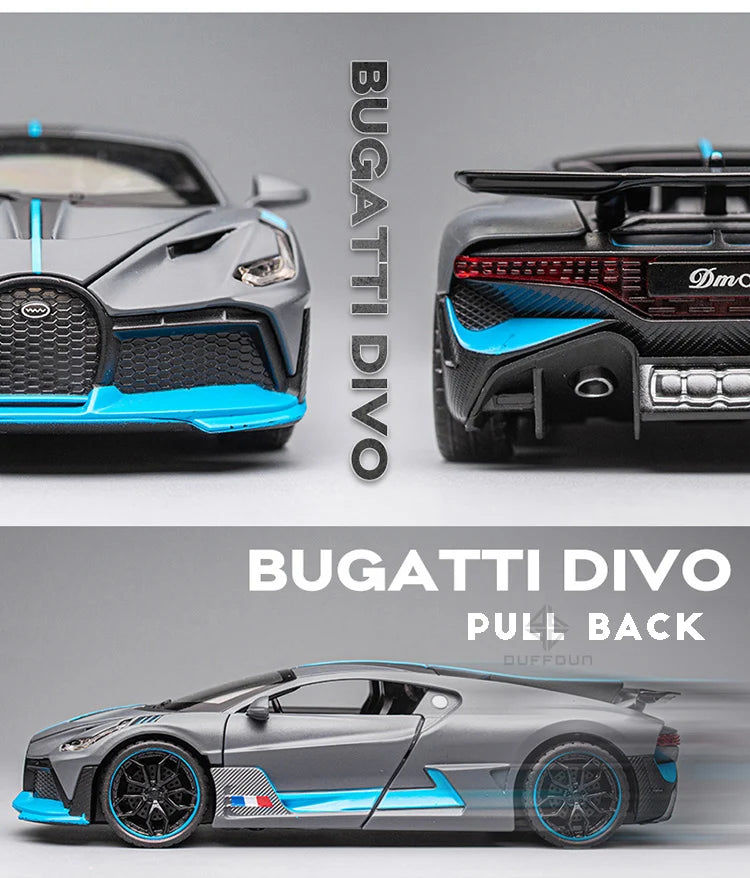 1/32 Alloy Diecast Metal Bugatti Divo Model Toy Car with Lights, for Boys and Kids, All time Gift