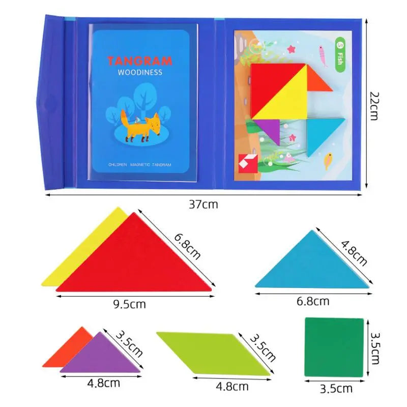 Magnetic Wooden Tangram Puzzle Book, Educational Toy for Children, Portable Montessori Learning Tool for Kids' Intelligence Development