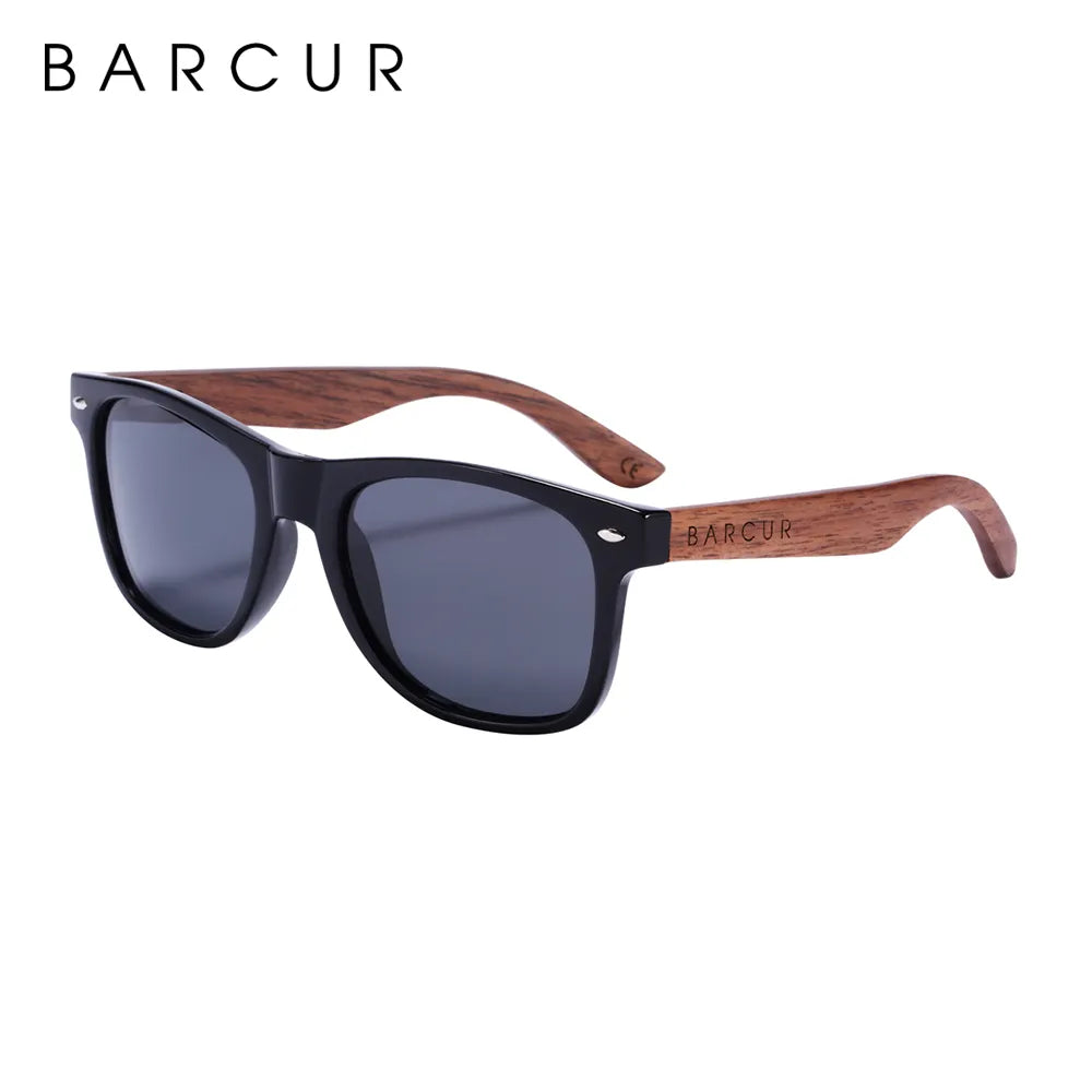 BARCUR Black Walnut Wood Sunglasses for Men - Polarized High-Quality Square Sun Glasses with UV400 Protection - Stylish Eyewear Accessory with Original Box