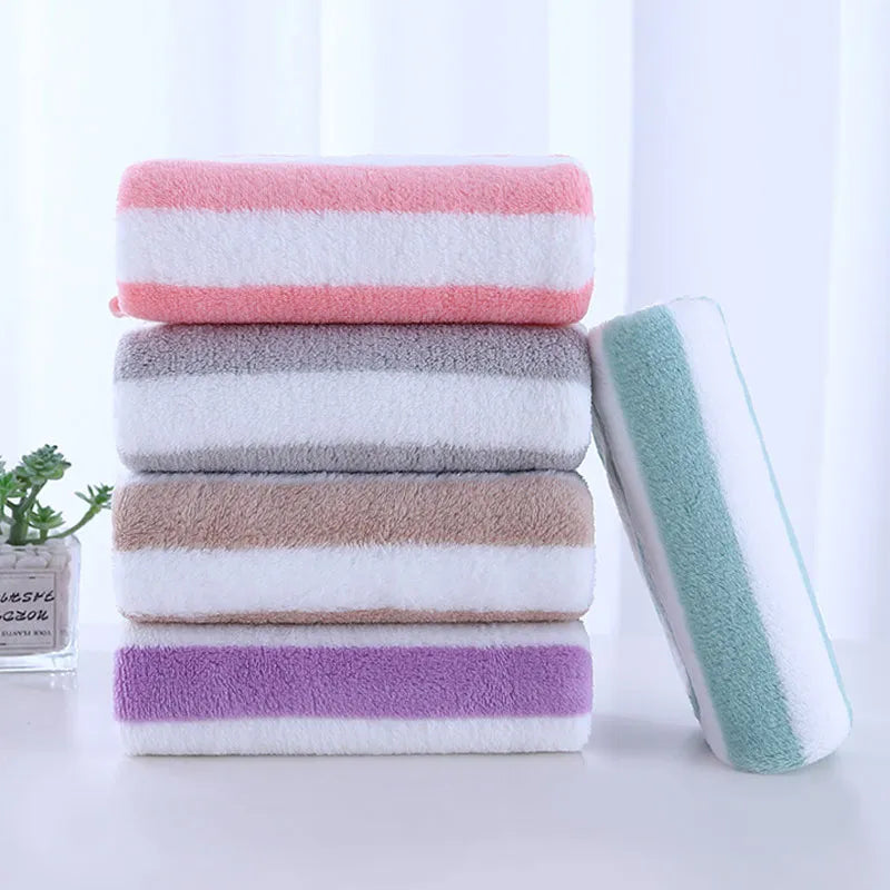 YOMDID 35x75cm Bath Towel Coral Fleece Striped Adult Household Textiles Bathroom Soft Woman Girl's Sauna Spa Absorbent Towel