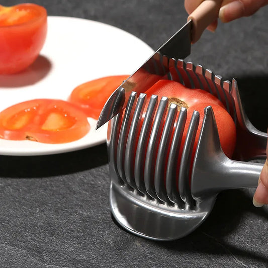 Kitchen Gadgets - Stainless Steel Onion, Potato, and Tomato Holder and Vegetable Cutter