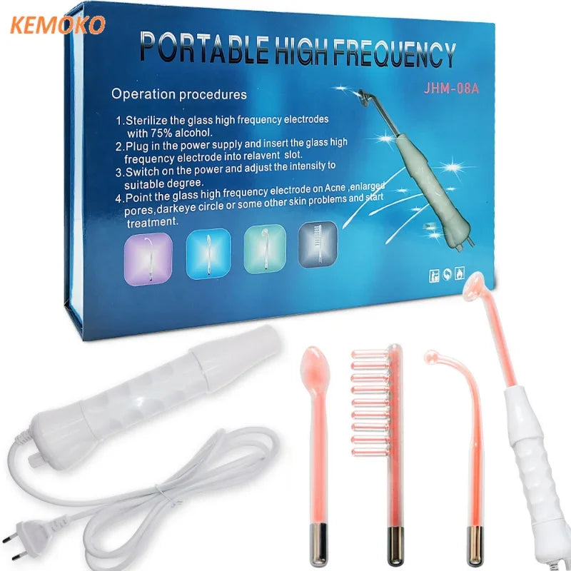 4 In 1 Portable High Frequency Electrotherapy Beauty Device Spot Remover Facial Skin Care Spa  Violet Ray Wand Face Lift