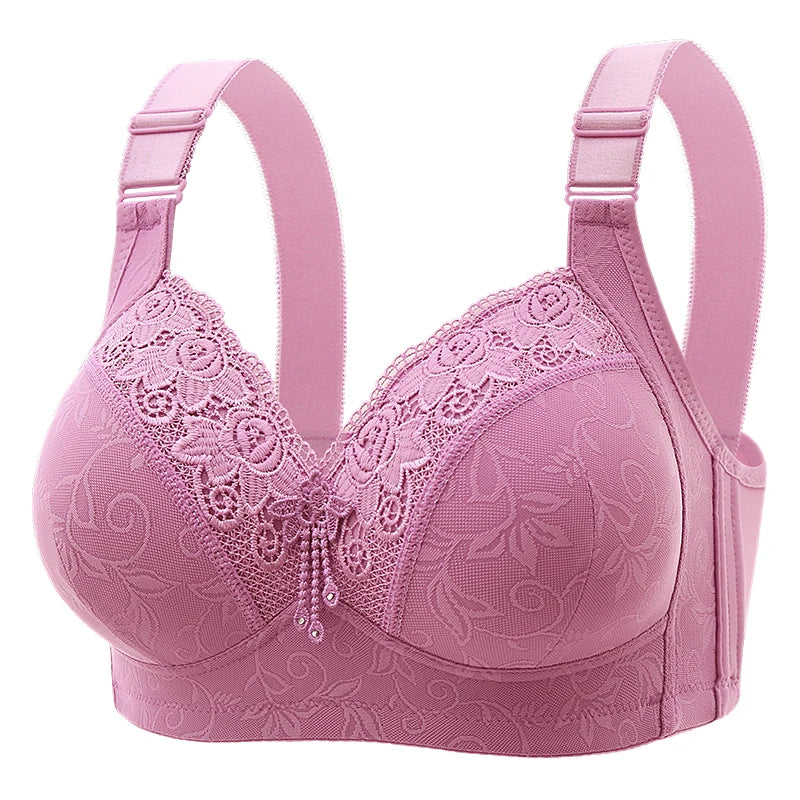 Large Luxury Lace Bra without Steel Ring, Side Folding Design for Breast Support, Adjustable Shaping, Ideal for Mothers