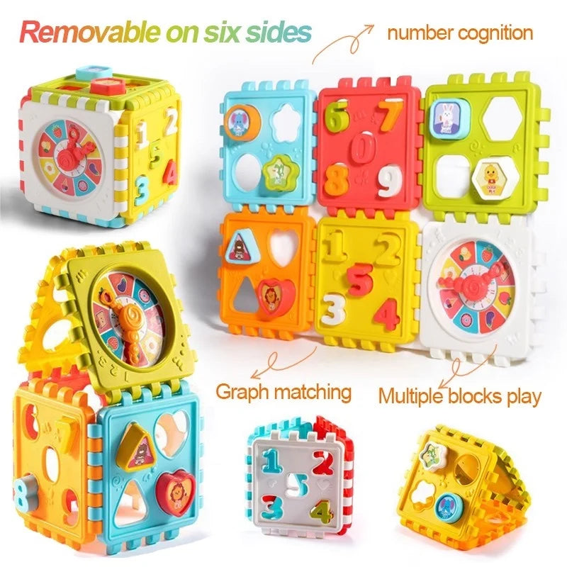 Puzzle Block Toy Shape-Matching Hexahedron with Number Graphics for Babies