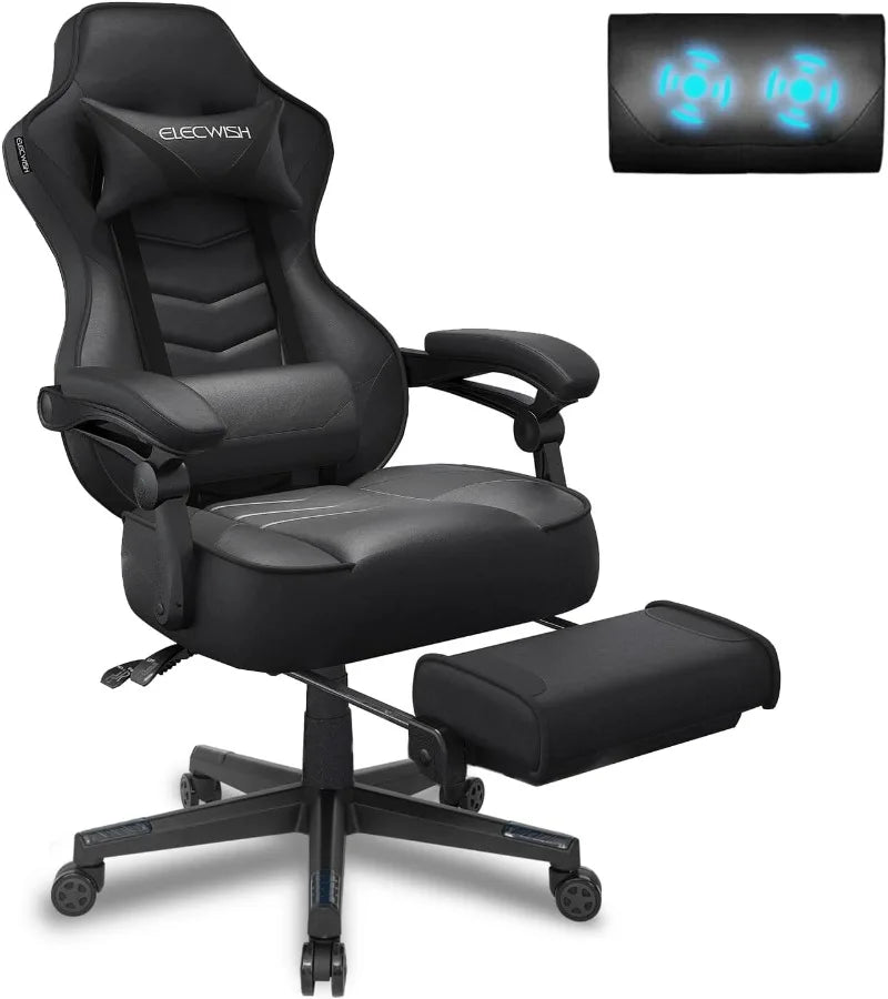 Gaming Chair, Gamer Chair with Footrest, Ergonomic Racing Chair for Adluts with Padding Armrests Leather, Computer Gaming Chair