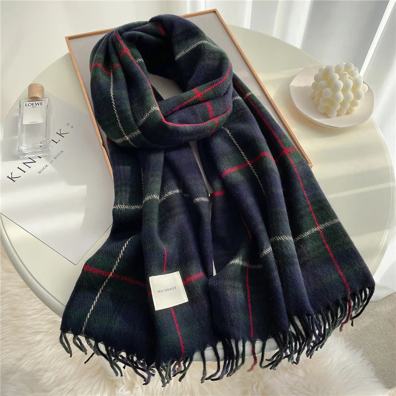 Thick Warm Winter Scarf Design Print Women Cashmere Pashmina Shawl Lady Wrap Tassel Scarves Knitted Men Foulard Blanket