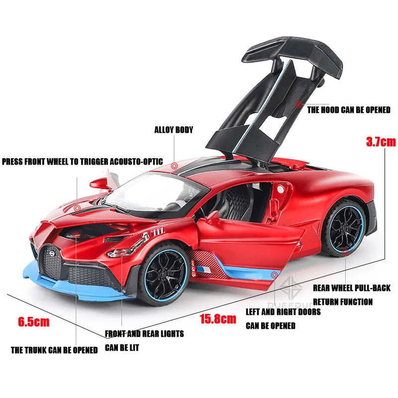 1/32 Alloy Diecast Metal Bugatti Divo Model Toy Car with Lights, for Boys and Kids, All time Gift