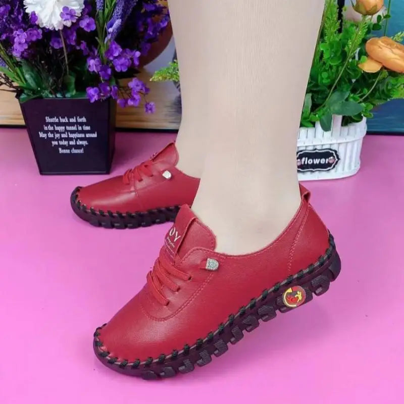 Women's Sneakers Loafers Shoes for Women Platform Lace Up Pu Leather Flat Slip-On Sewing Comfort Casual Mom Shoe Mujer Zapatos