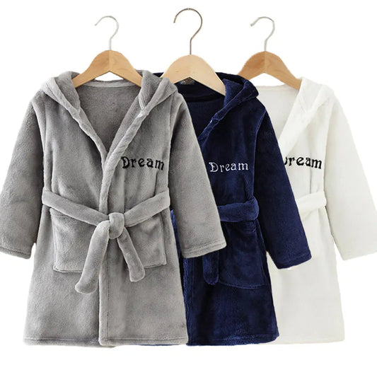 Boy and Girls Flannel Pajamas Robe Autumn and Winter Children Sleepwear Soft Hooded Kids Homewear 2-8 Years