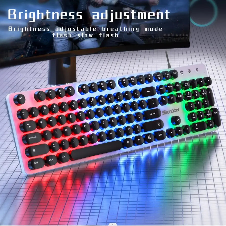 SKYLION H300 Wired 104 Keys Membrane Keyboard Many Kinds of Colorful Lighting Gaming and Office For Windows and IOS System