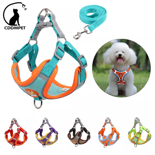 Dog Harness with 1.5m Traction Leash Set No Pull Dog Vest Strap Adjustable Reflective Breathable Harness for Dogs Puppy and Cats