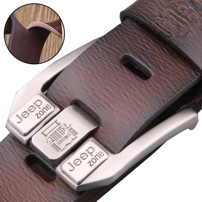 High-Quality Genuine Leather Men's Belt with Metal Pin Buckle - Elevate Your Style with a Famous Brand Designer Waist Strap Belt for Jeans.