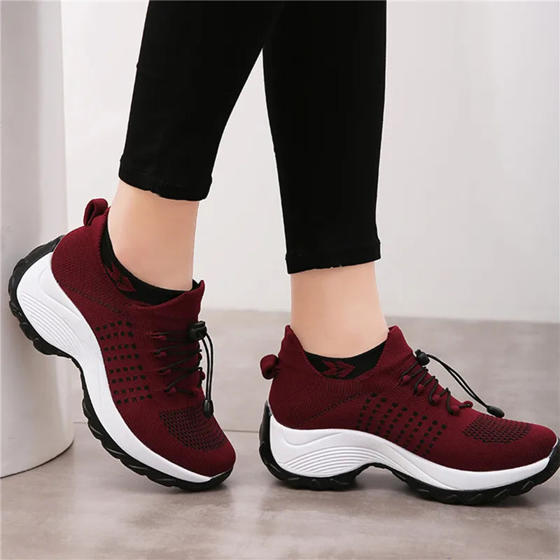 Women's Walking Shoes Fashion Sock Sneakers Breathe Comfortable Nursing Shoes Casual Platform Loafers Non-Slip