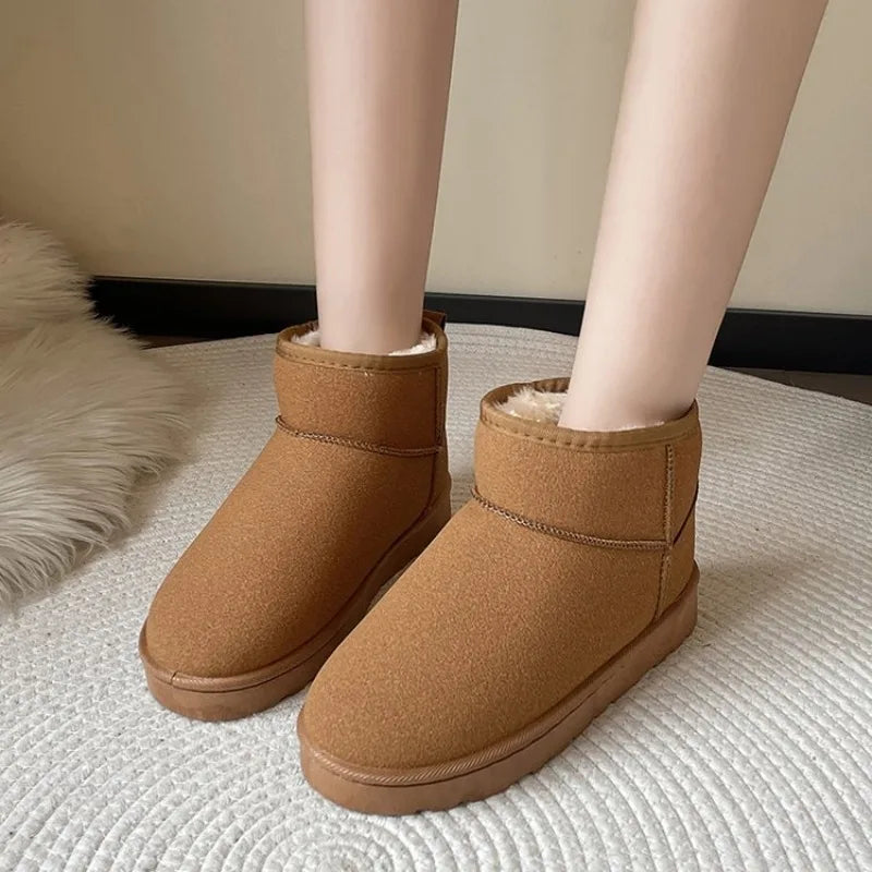 Brand Women's Shoes Australian Boots Winter Footwear Round Toe Flat Heel Boots-Women Fashion Snow Low 2023  Ladies Ankle Cotton