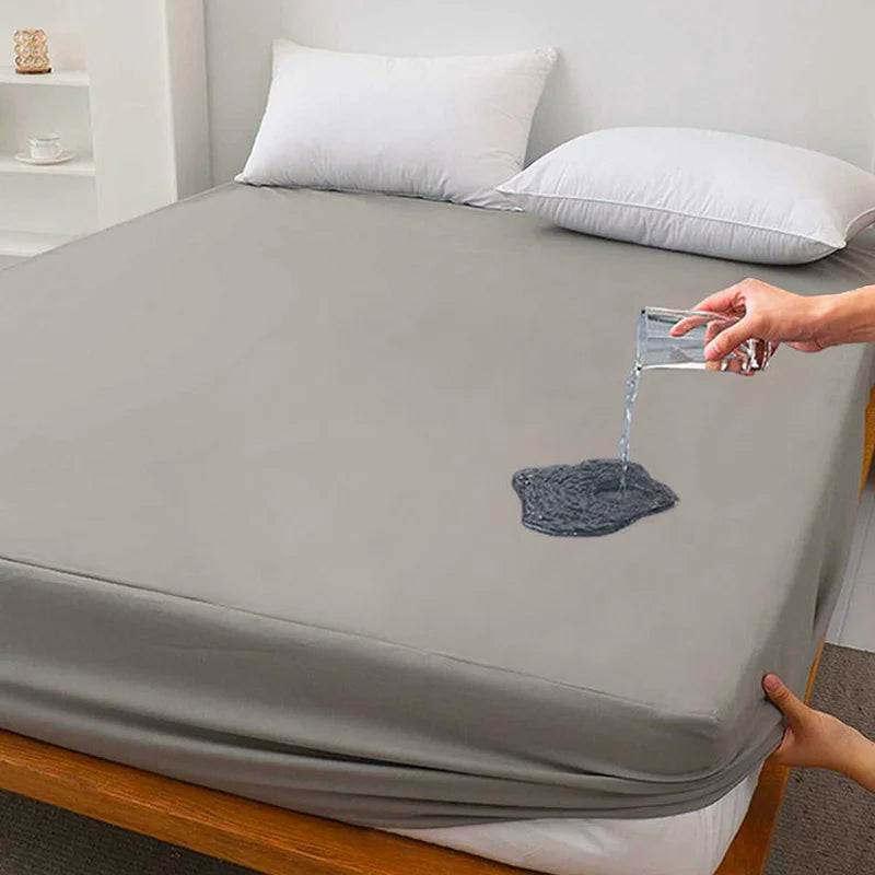 Waterproof Bed Fitted Sheet - Soft Breathable Mattress Cover - Grey - Queen/King/Twin/Full