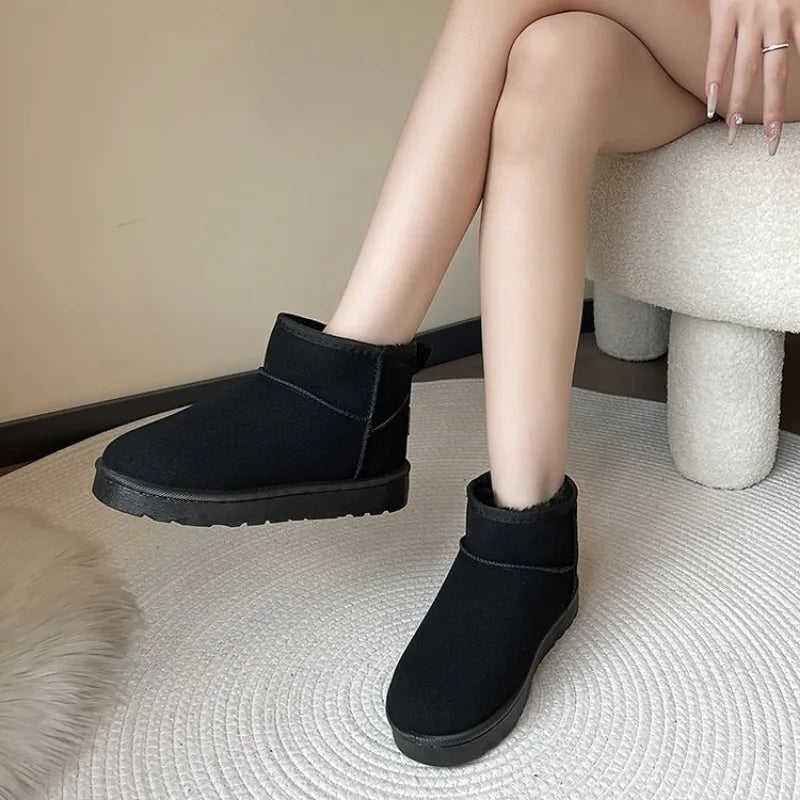 Brand Women's Shoes Australian Boots Winter Footwear Round Toe Flat Heel Boots-Women Fashion Snow Low 2023  Ladies Ankle Cotton