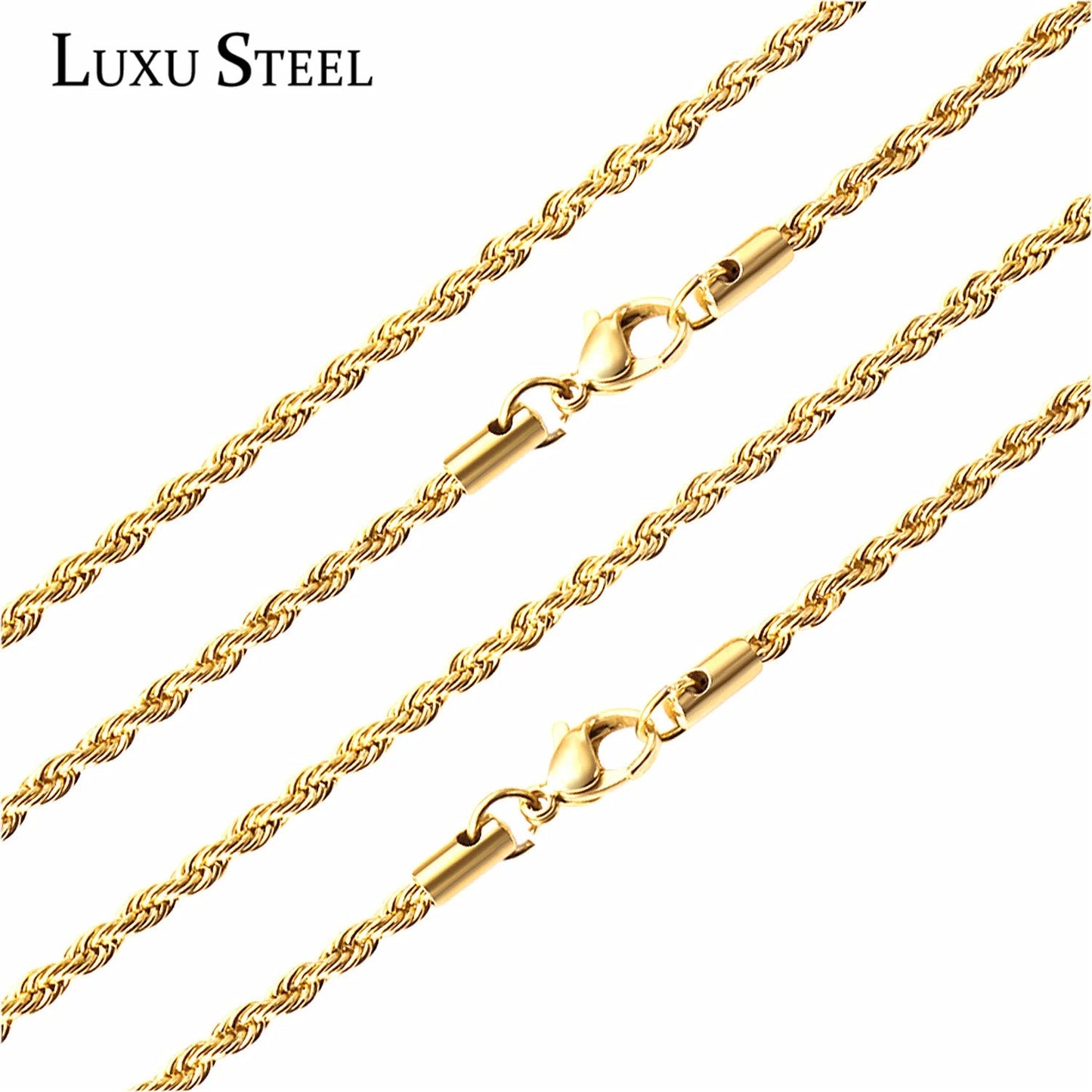 LUXUSTEEL 2/3/4/5mm Rope Chain Necklace Stainless Steel For Women Men Never Fade Waterproof Twist Choker Silver Tone Gold Color