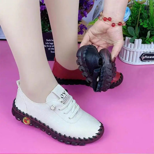 Women's Sneakers Loafers Shoes for Women Platform Lace Up Pu Leather Flat Slip-On Sewing Comfort Casual Mom Shoe Mujer Zapatos