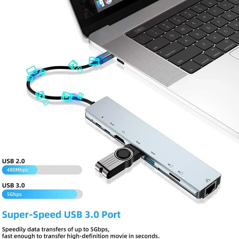 8 in 1 USB C HUB Type C Splitter 4K Thunderbolt 3 Docking Station Laptop Adapter For Macbook Air M1 iPad Pro RJ45 HDMI Computer