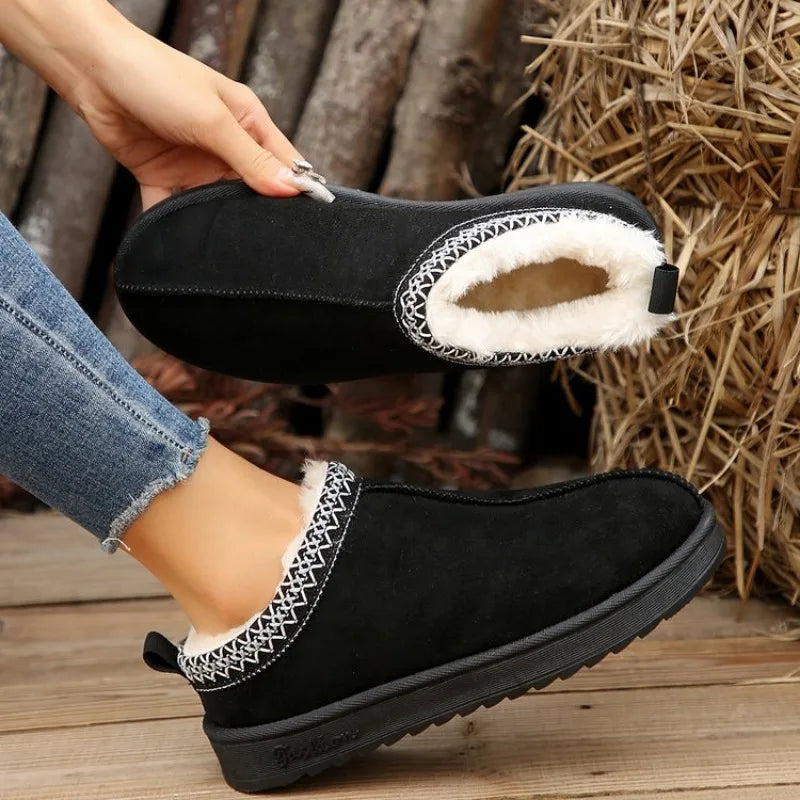 Chelsea Ankle Snow Boots for Women, Winter 2024, New Brand, Fur-Lined, Warm, Flat, Platform Slippers, Flip Flops, Botas