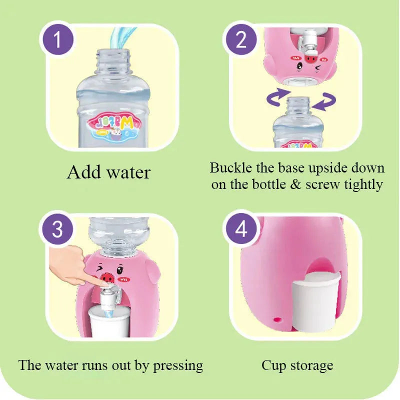 Kids Mini Dual Water Dispenser Toy Cute Water Juice Milk Drinking Fountain Simulation Kitchen Toys for Boys Girls Gift