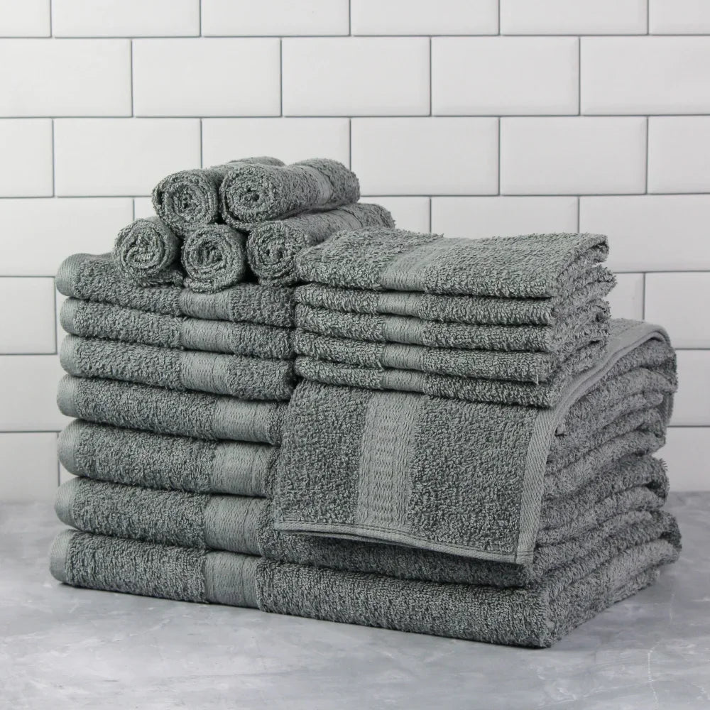 Mainstays Solid 18-Piece Bath Towel Set, School Grey