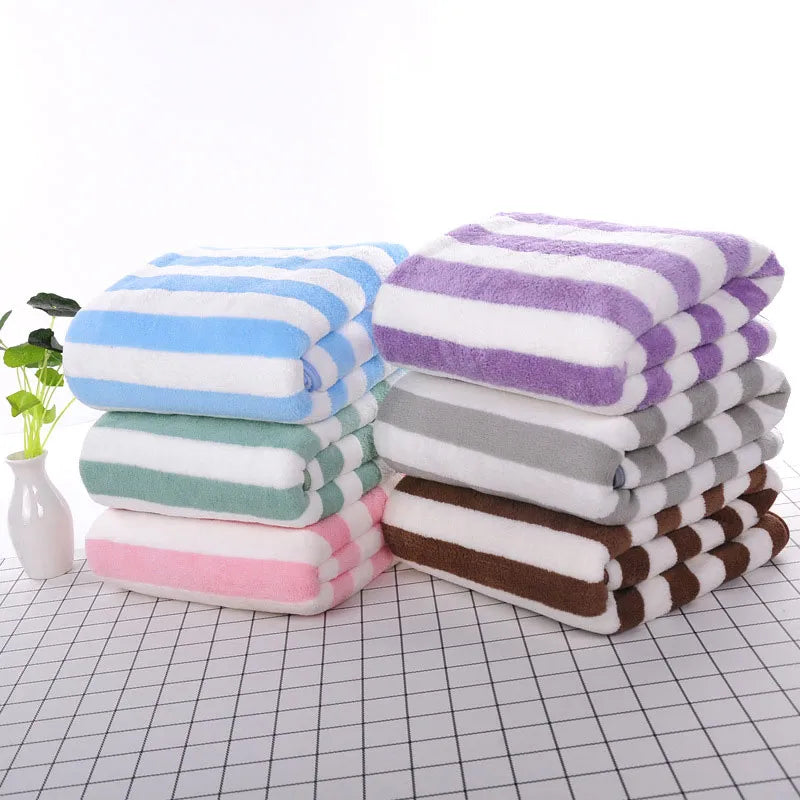 YOMDID 35x75cm Bath Towel Coral Fleece Striped Adult Household Textiles Bathroom Soft Woman Girl's Sauna Spa Absorbent Towel