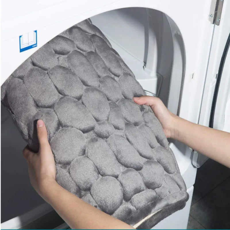 Cobblestone Embossed Bathroom Bath MatMemory Foam Pad Coral Fleece Non-slip Carpet In Bathtub Floor Rug Shower Room Doormat