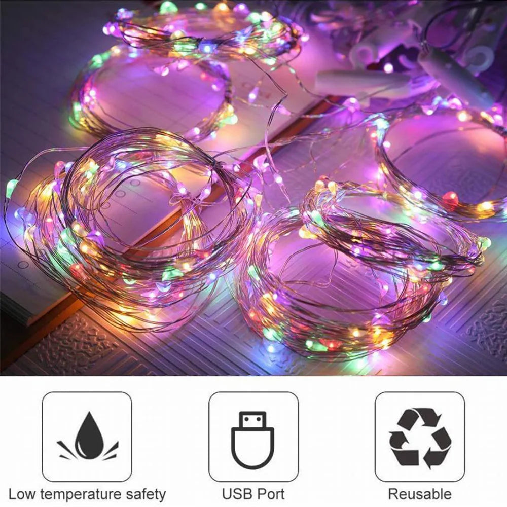 Christmas Curtain Garland LED Lights USB Remote Control Fairy Lights String Holiday Wedding Decoration for Bedroom Outdoor Home