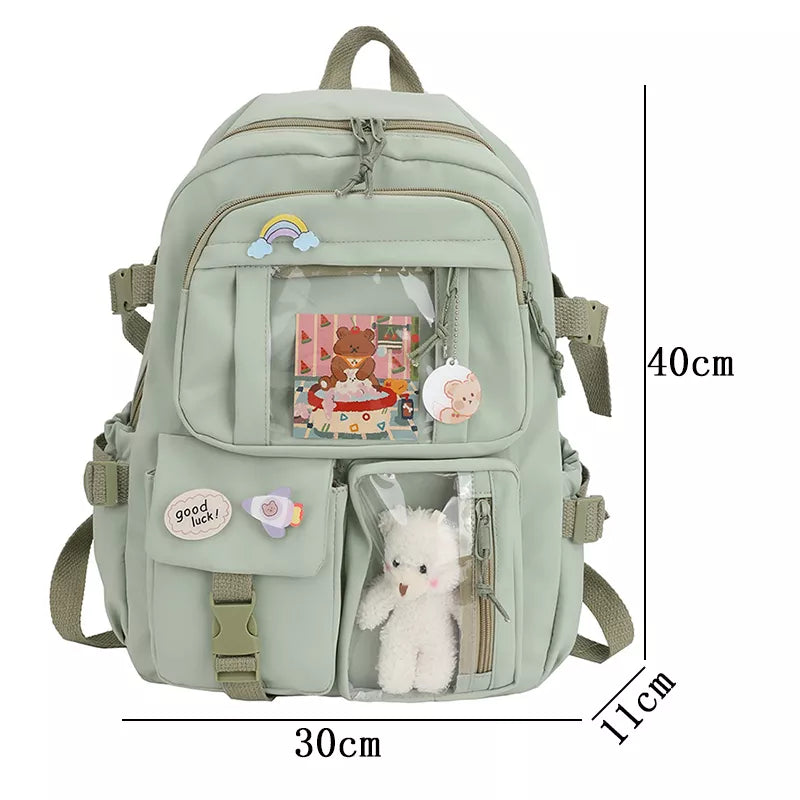 Cute Women's Waterproof Multi-Pocket Nylon School Backpack - Ideal for Students, Girls - Kawaii Laptop Book Pack Mochilas