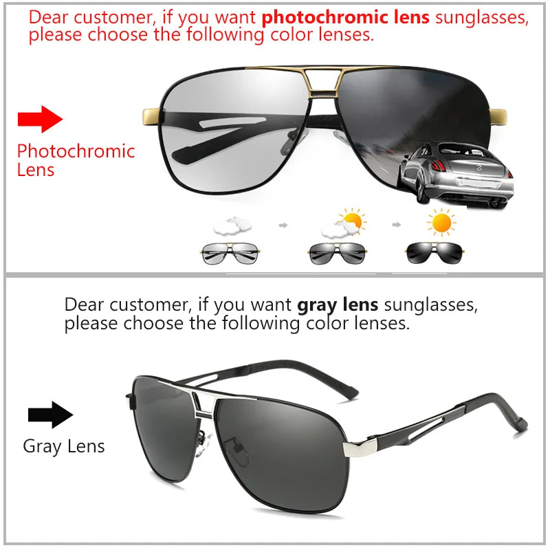 Top Aluminum Magnesium Polarized Photochromic Sunglasses for Men - Military Safety Driving Sun Glasses (Oculus De Sol Masculine)