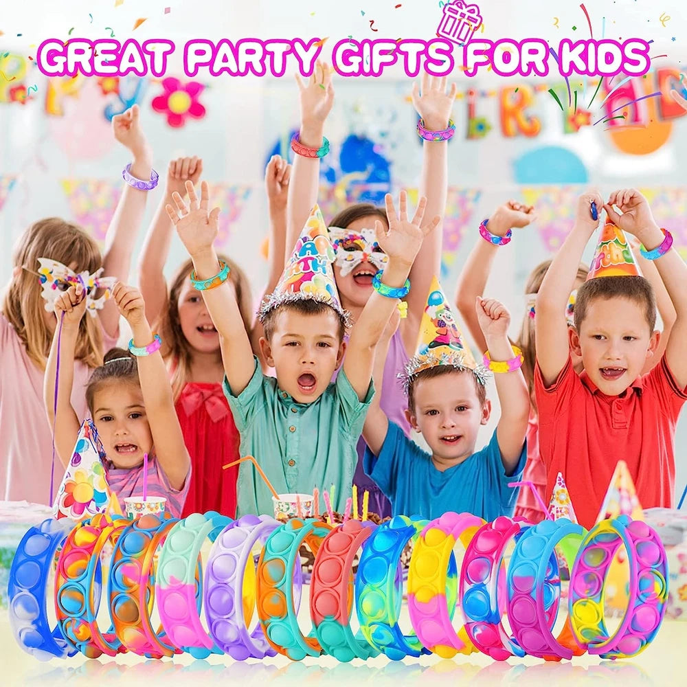 12PCS Fidget Toy Pop Bracelets, Party Favor Bubble Bracelets, Sensory Stress Reliever Toys for Kids, Children's Gifts