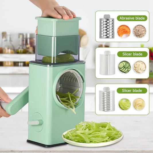 Kitchen 3 in 1 Manual Rotary Cheese Grater With Handle, Kitchen Vegetable Slicer, Chopper, Grinder, Rotary Slicer for Easy Clean