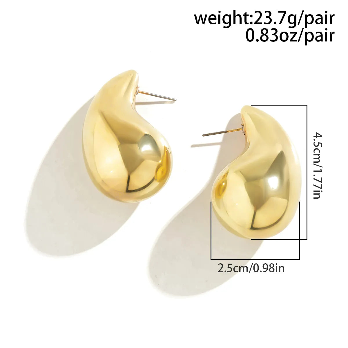 IngeSight.Z Large Water Drop Metal Earrings, Retro Gold Color, Smooth Chunky Design, for Women, Ideal for Parties and Gifts