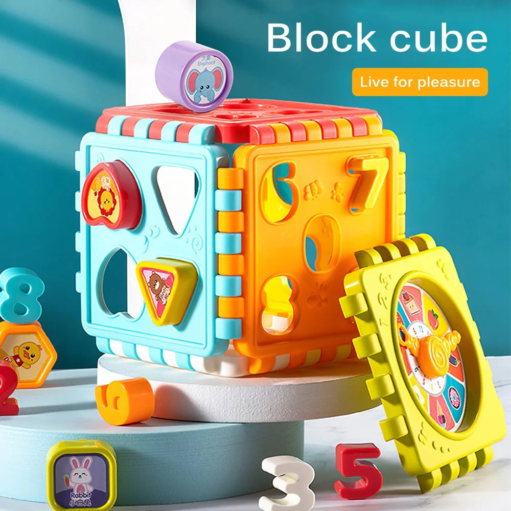 Puzzle Block Toy Shape-Matching Hexahedron with Number Graphics for Babies