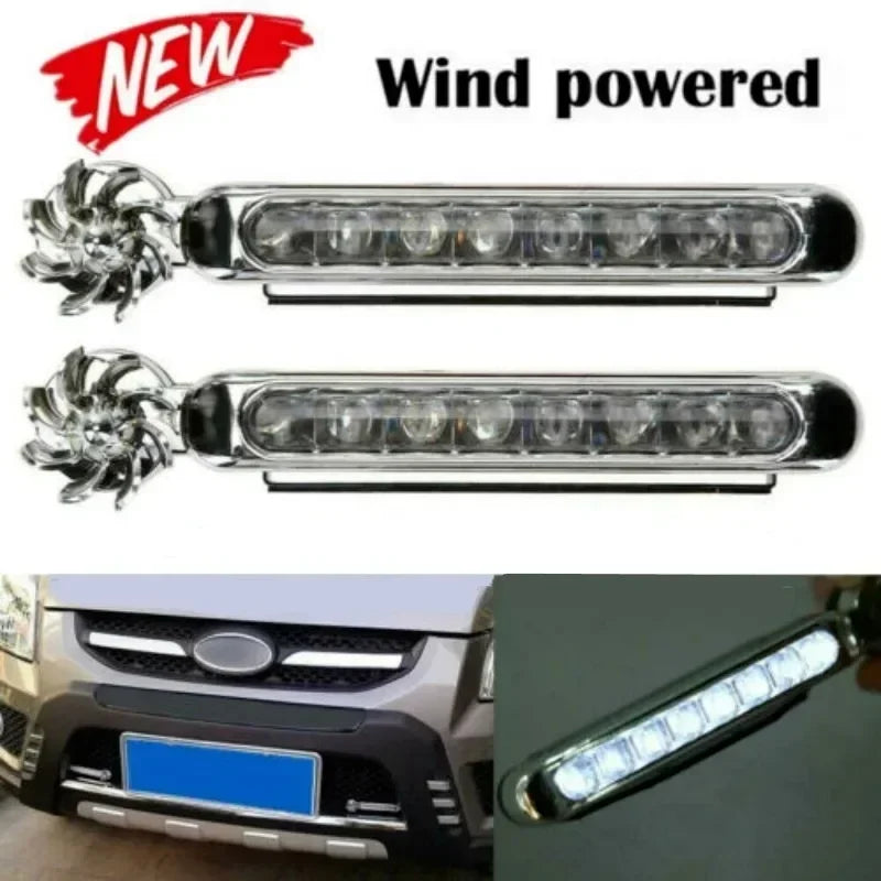 2-1pcs Wind Powered Car LED DayTime Running Light Auxiliary Lighting Rotation Fan Lamp Automobile Day Time Headlight