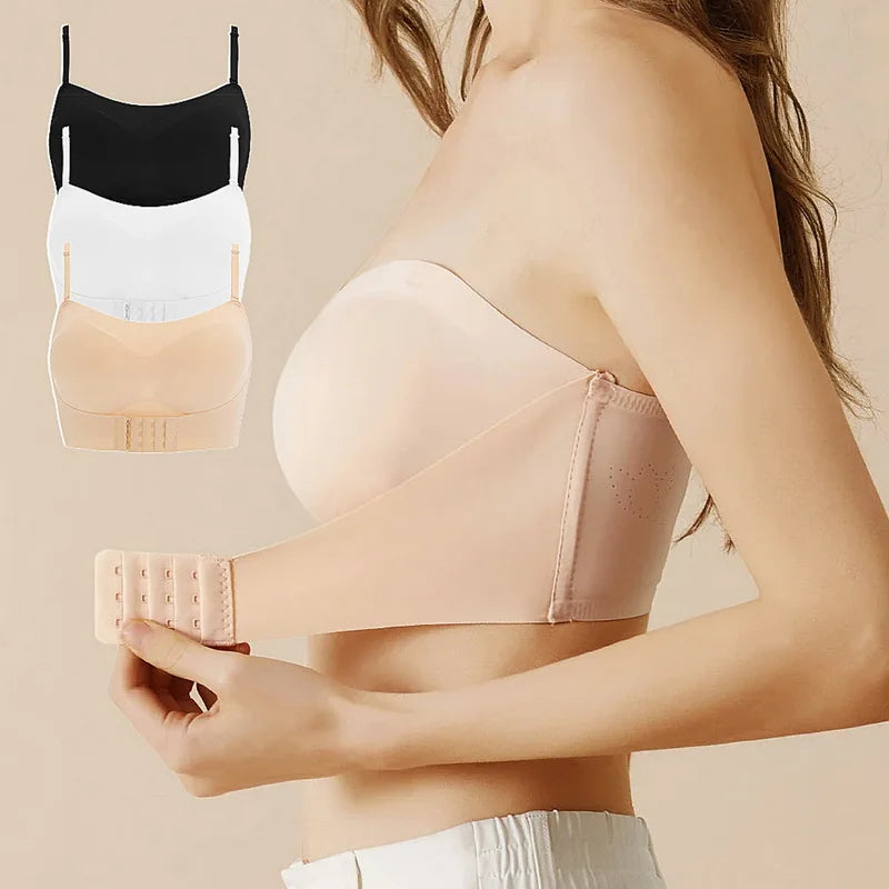 Invisible Strapless Bra for Women: Wireless, Push-Up, Non-Slip, Suitable for Weddings, Big Breasts, Sexy Lingerie, Sizes S-XL, Plus Size