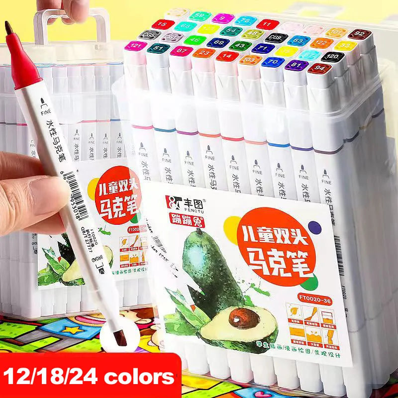 12/18/24/36/48 Highlighter Color Pen Double-Headed Color Marker Art Marker Set Art Stationery School Office Supplies