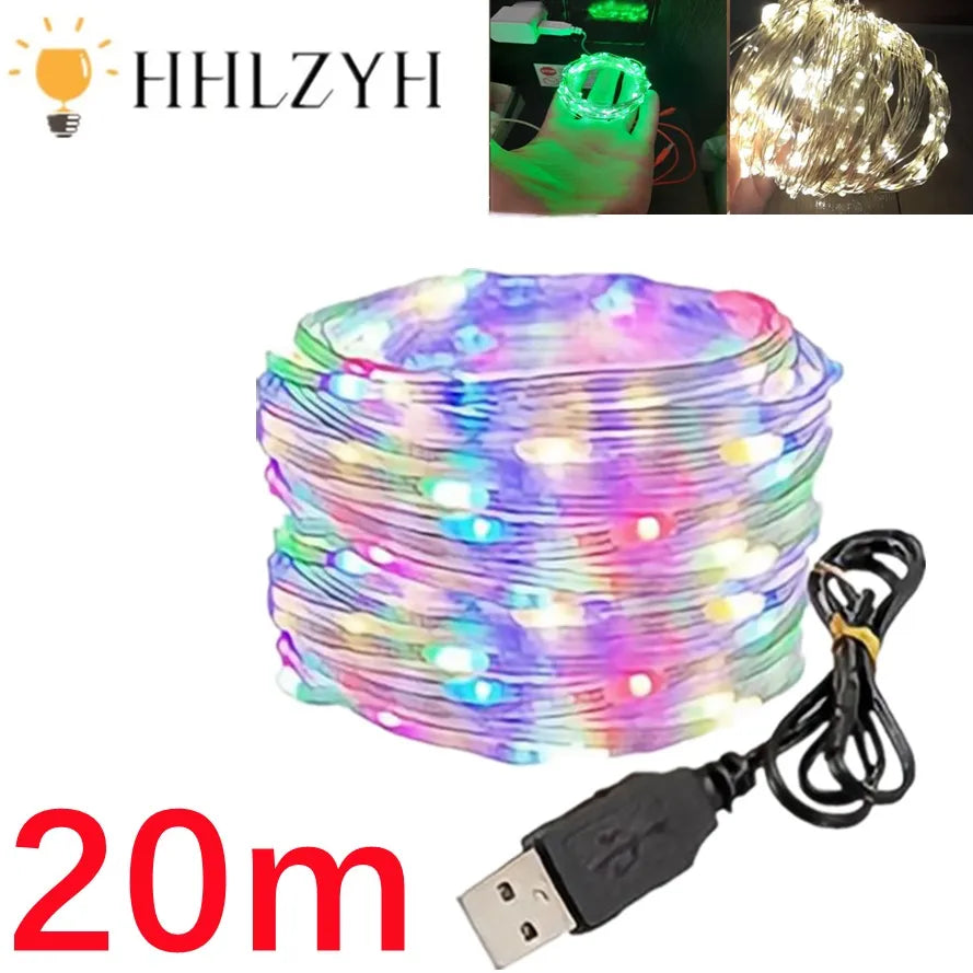 1m/10m/20m LED USB String Lights Copper Silver Wire Garland Light Waterproof Fairy Lights For all Parties Decoration