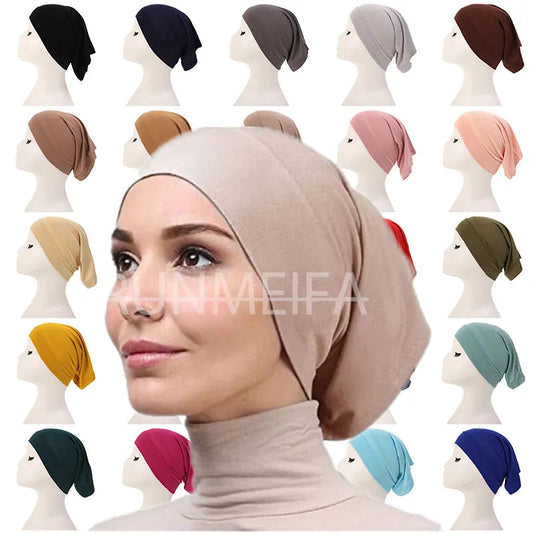 Solid Modal Cotton Underscarf Caps, Fashion Hijab, Women's Veil Turbans, Head Scarves