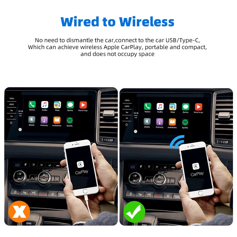 EKIY Wired to Wireless Carplay for Toyota Mazda Nissan Camry Suzuki Subaru Citroen Audi Mercedes Kia Ford Opel IOS15 Spotify BT