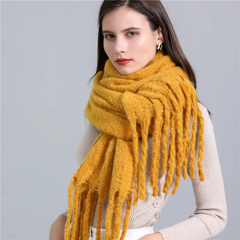 Winter Scarf Women Cashmere Warm Pashmina Solid Female Scarves Wraps Thick Soft Bufanda Big Tassels Shawl Long Stole