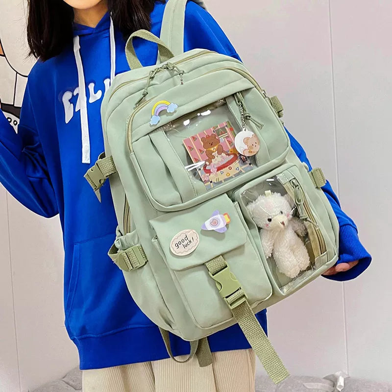 Cute Women's Waterproof Multi-Pocket Nylon School Backpack - Ideal for Students, Girls - Kawaii Laptop Book Pack Mochilas