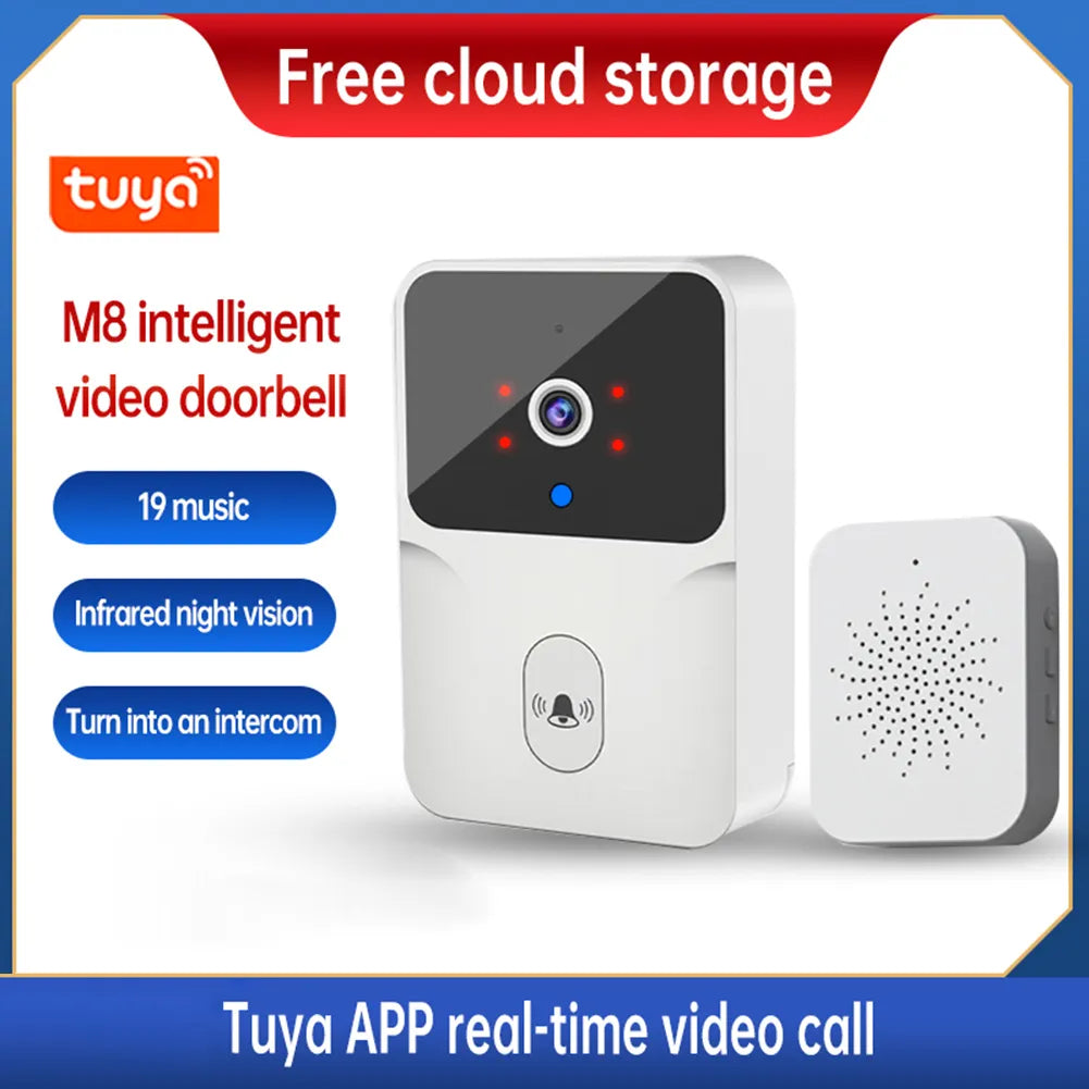 TUYA M8 Wireless Doorbell with HD Camera, WiFi, Night Vision, Video Intercom, Voice Change, for Home Security Monitoring