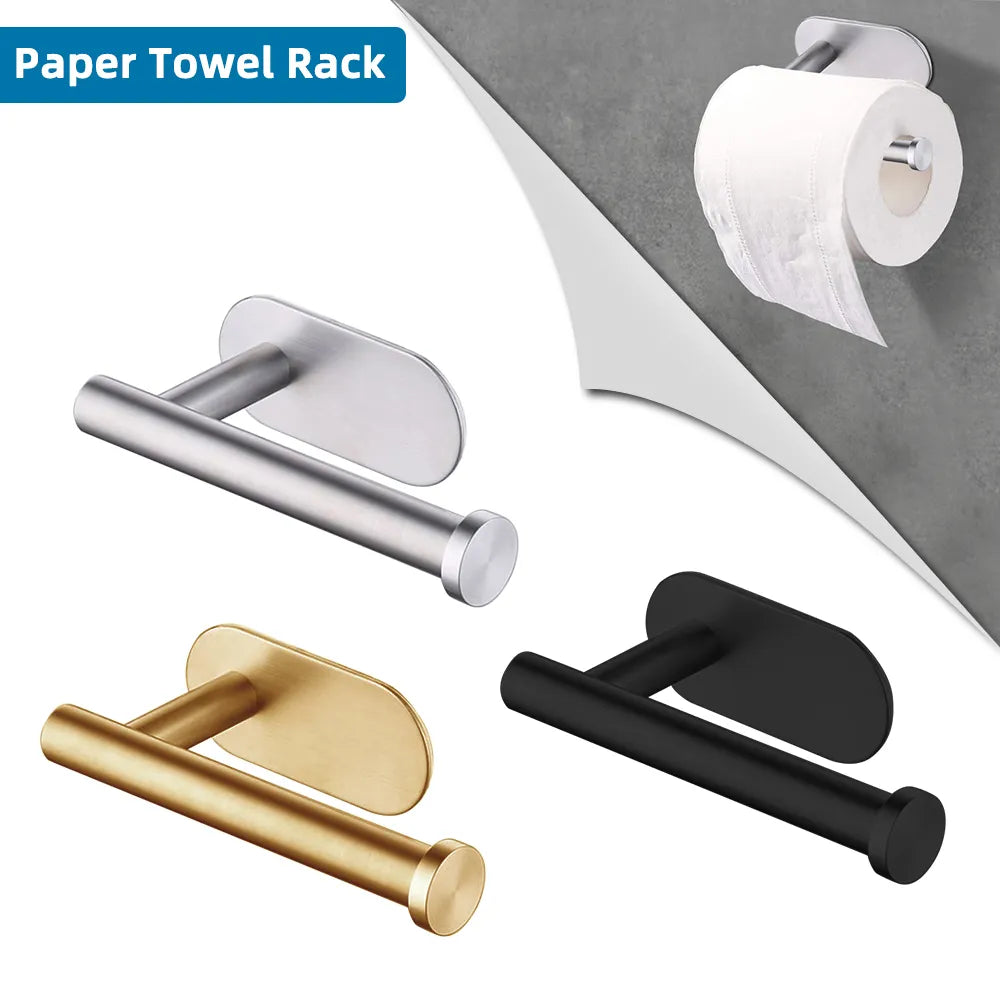 Self-Adhesive Stainless Steel Toilet Paper Holder, Wall Mount, No Punching, for Bathroom/Kitchen