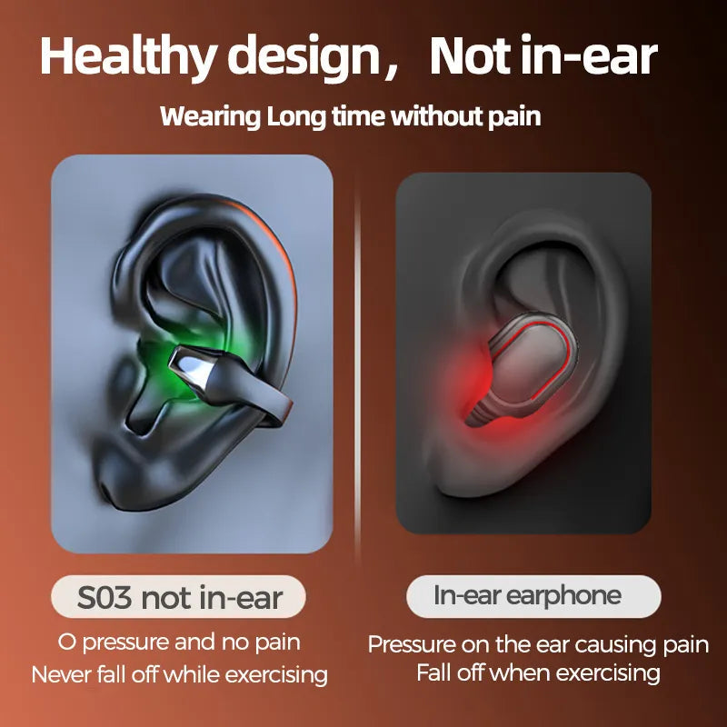 VAORLO TWS Wireless Headphones Bluetooth 5.2 Bone Conduction Earphones Earclip Design Touch Control LED Earbuds Sports Headsets