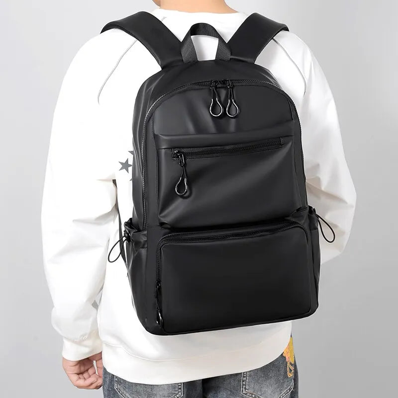 14 Inch Men's Backpack - Large Capacity Travel Leisure PU Computer Backpack for Men and Women - Students Schoolbag